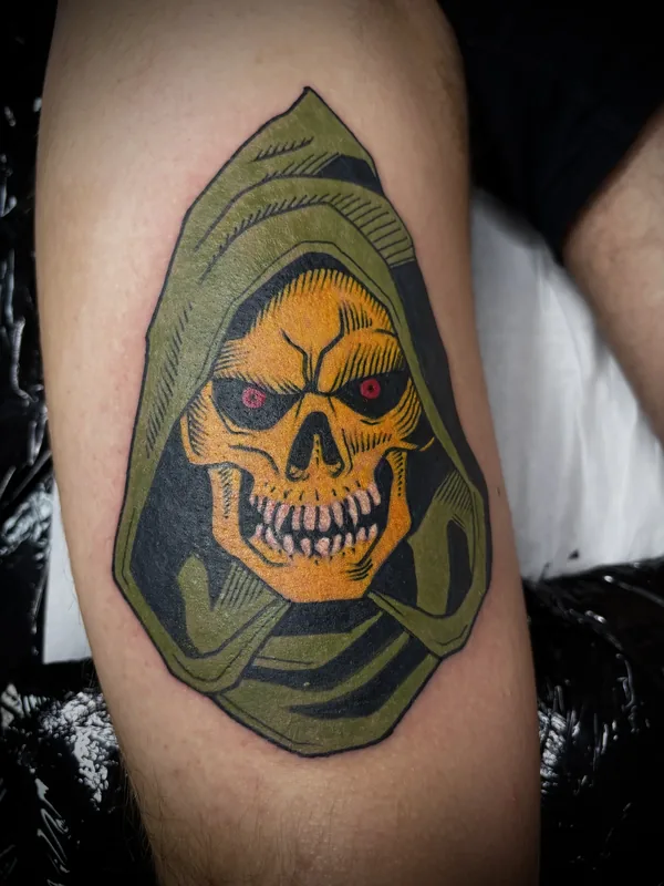 Tatouage gravure, illustratif et trad revisité réalisé par Julien L’Apostat, à Toulouse