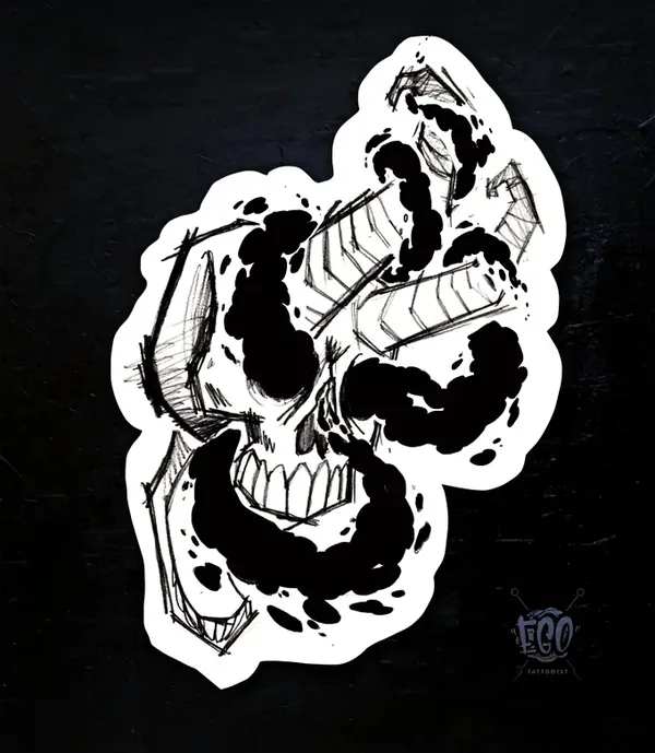 Flash de tatouage — crâne et serpent par Ego
